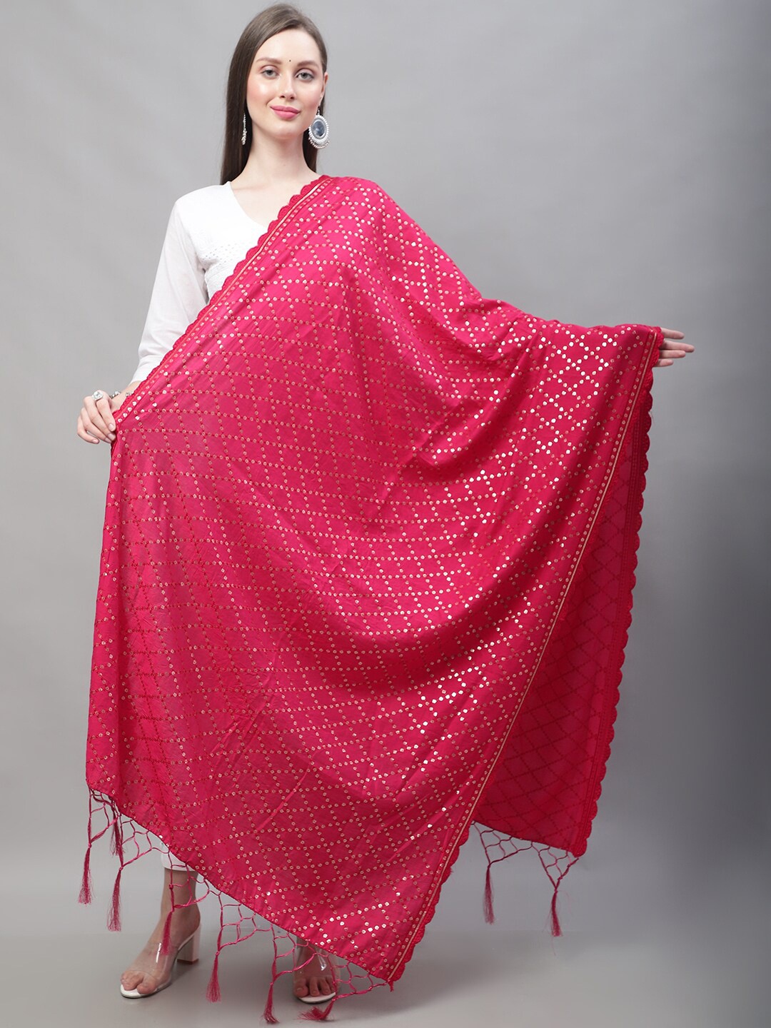 

LOOM LEGACY Ethnic Motifs Sequinned Embroidered Dupatta, Magenta