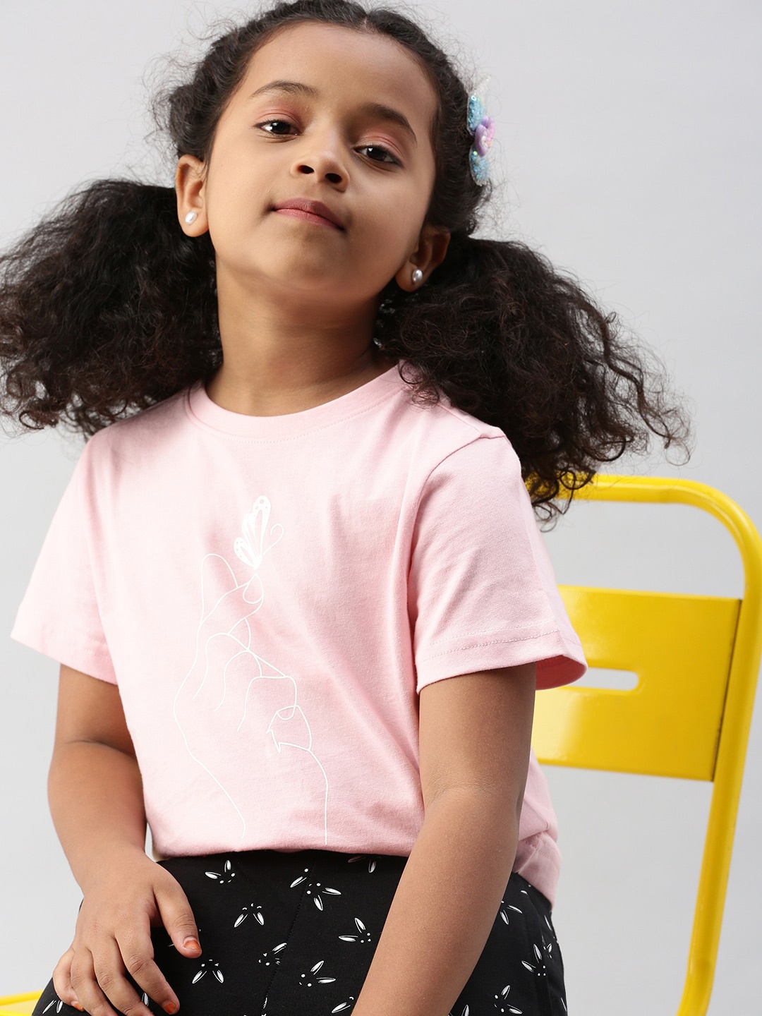 

PIPIN Girls Graphic Printed Round Neck Cotton T-shirt, Pink