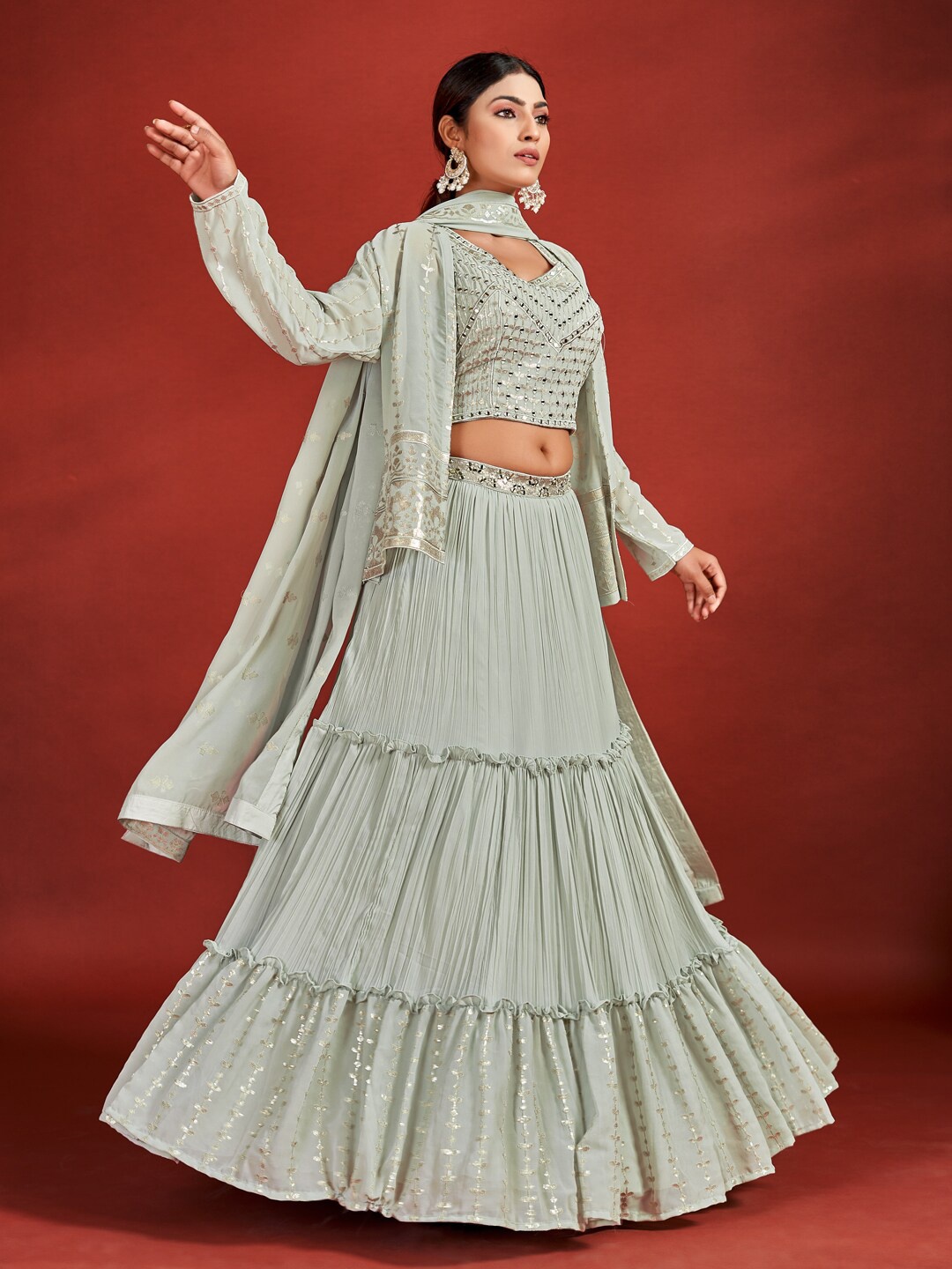 

Fusionic Embroidered Ready to Wear Lehenga & Blouse With Dupatta, Green