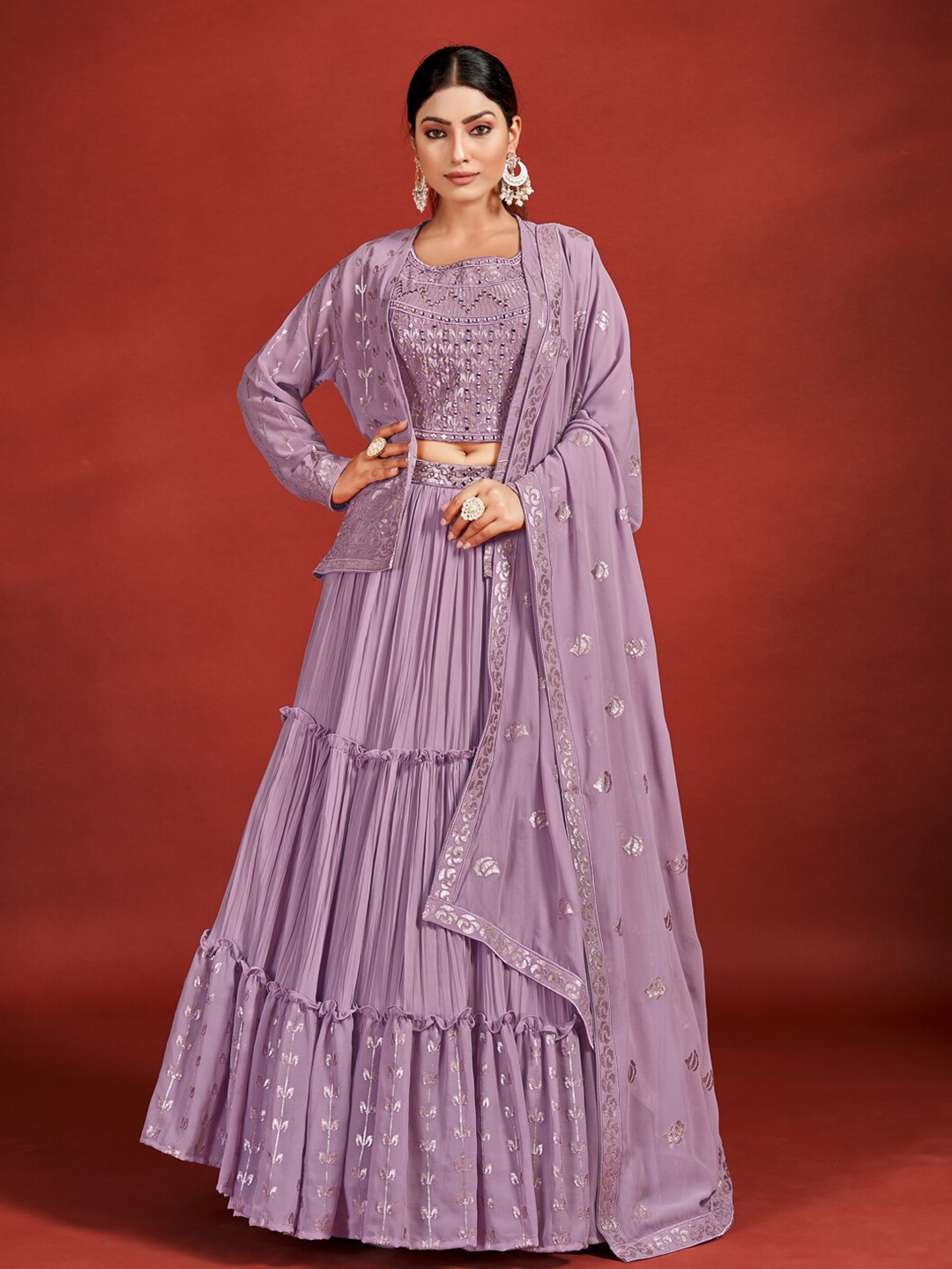 

Fusionic Embroidered Ready to Wear Lehenga & Blouse With Dupatta, Purple
