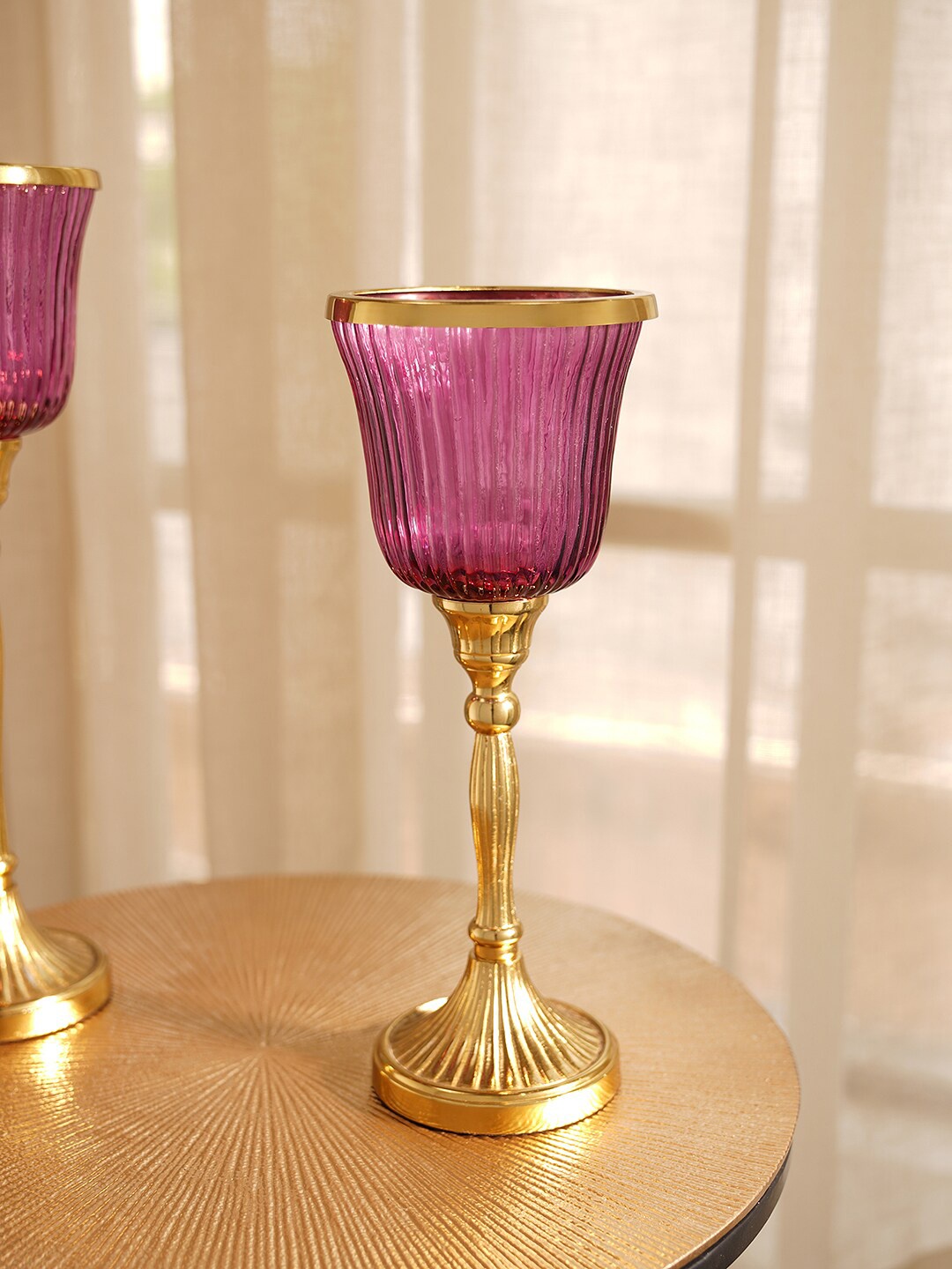 

Pure Home and Living Purple Ribbed Glass Votive Candle Holder