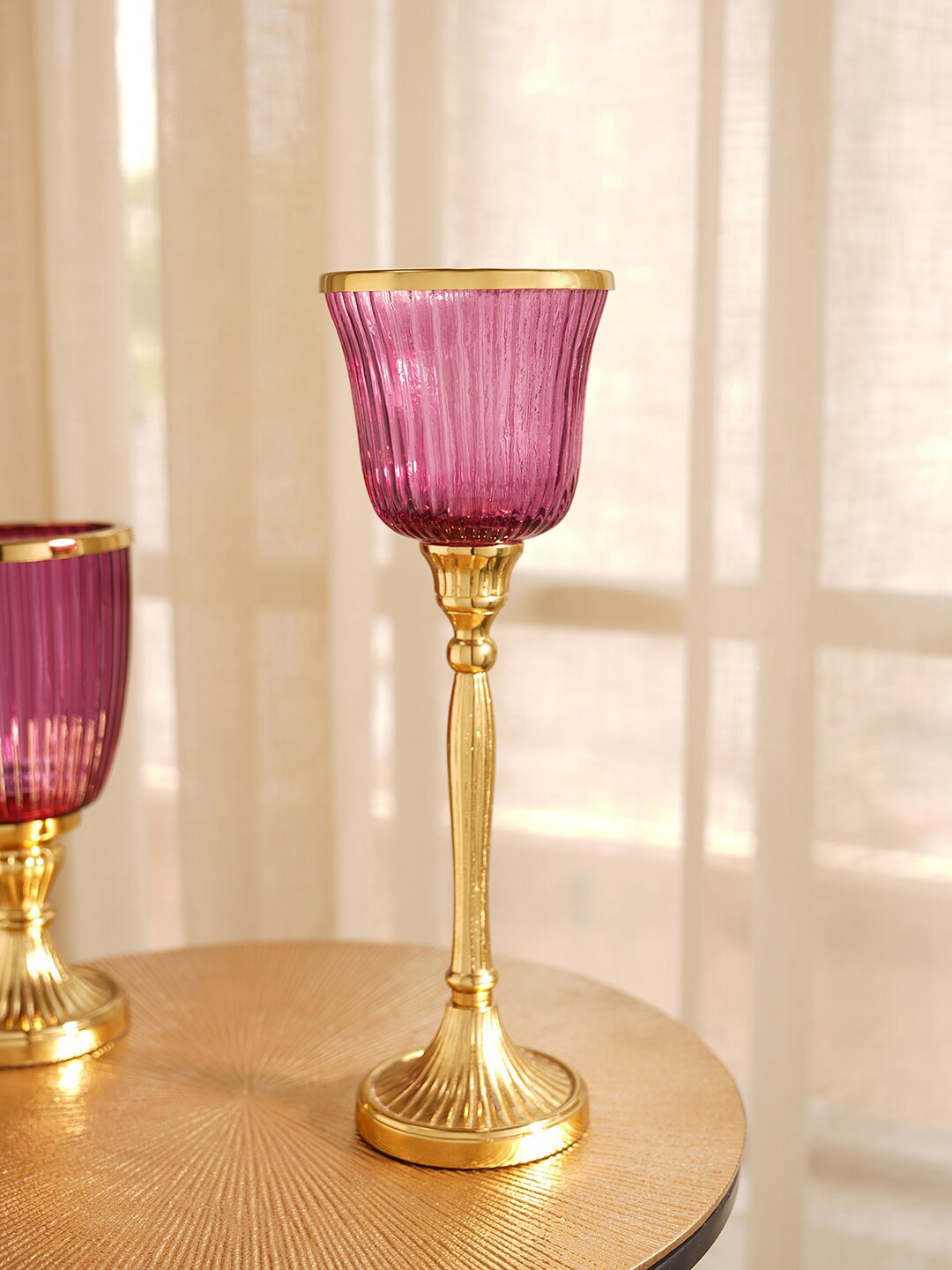 

Pure Home and Living Purple & Gold Toned Ribbed Glass Votive