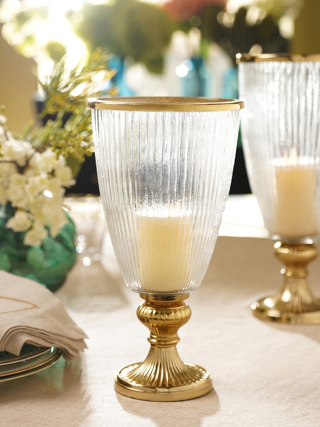 

Pure Home and Living Transparent Ribbed Glass Hurricane Candle Holder