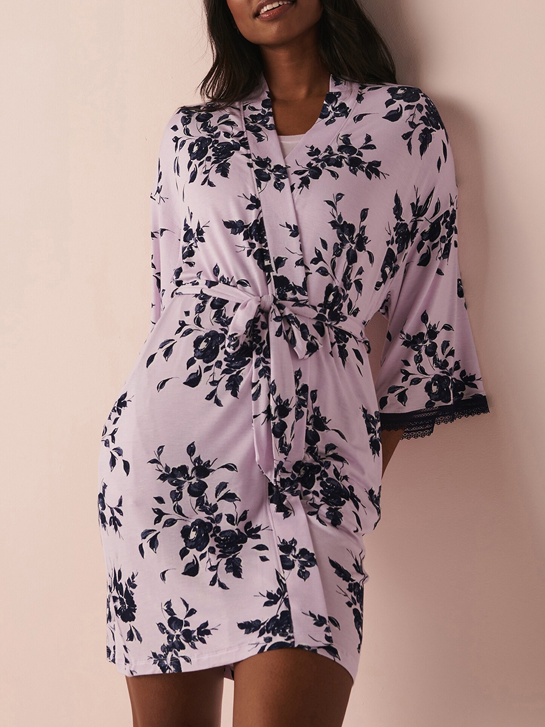 

La Vie en Rose Women Floral Printed Robe, Purple