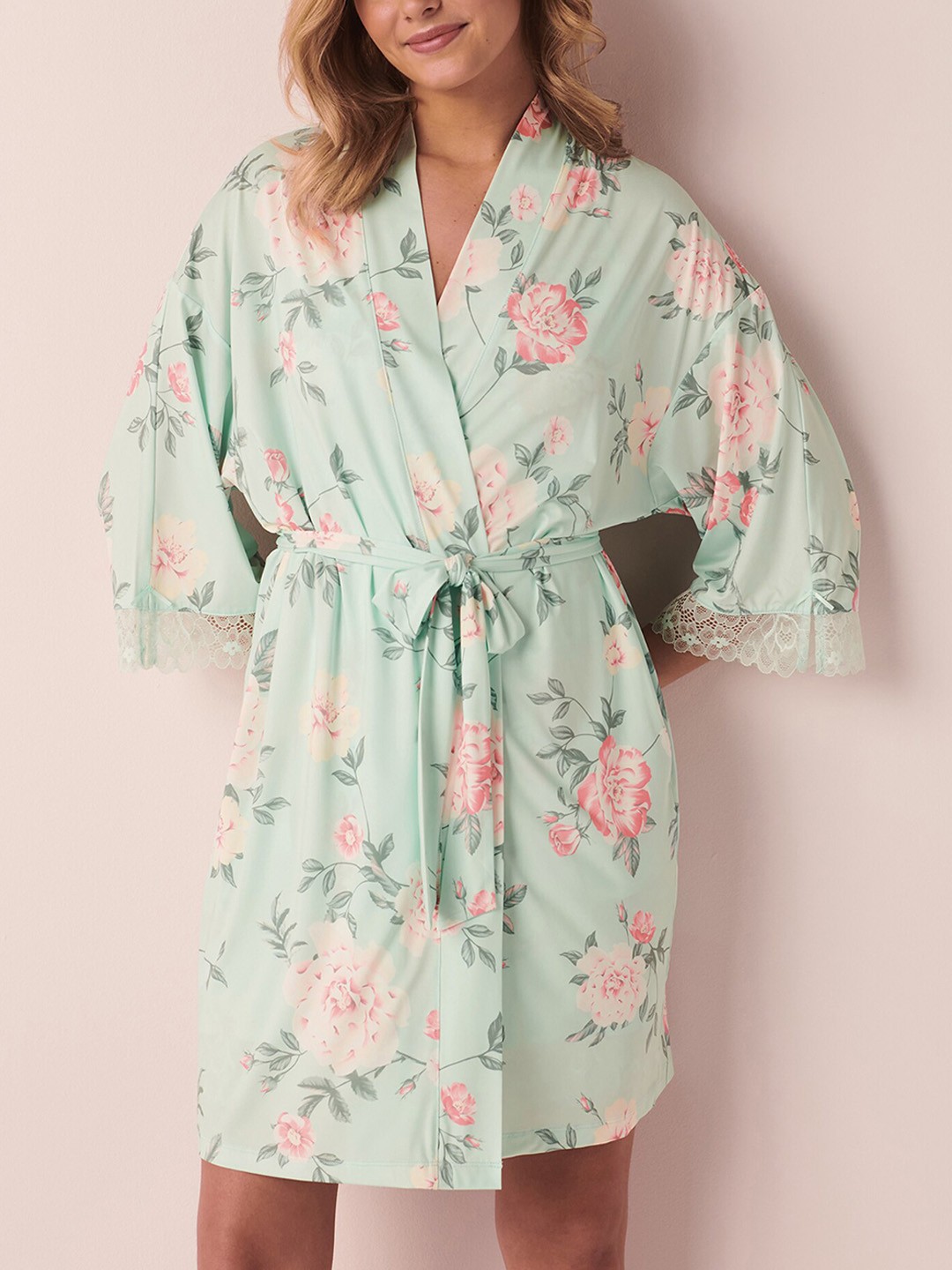 

La Vie en Rose Women Floral Printed Robe, Green