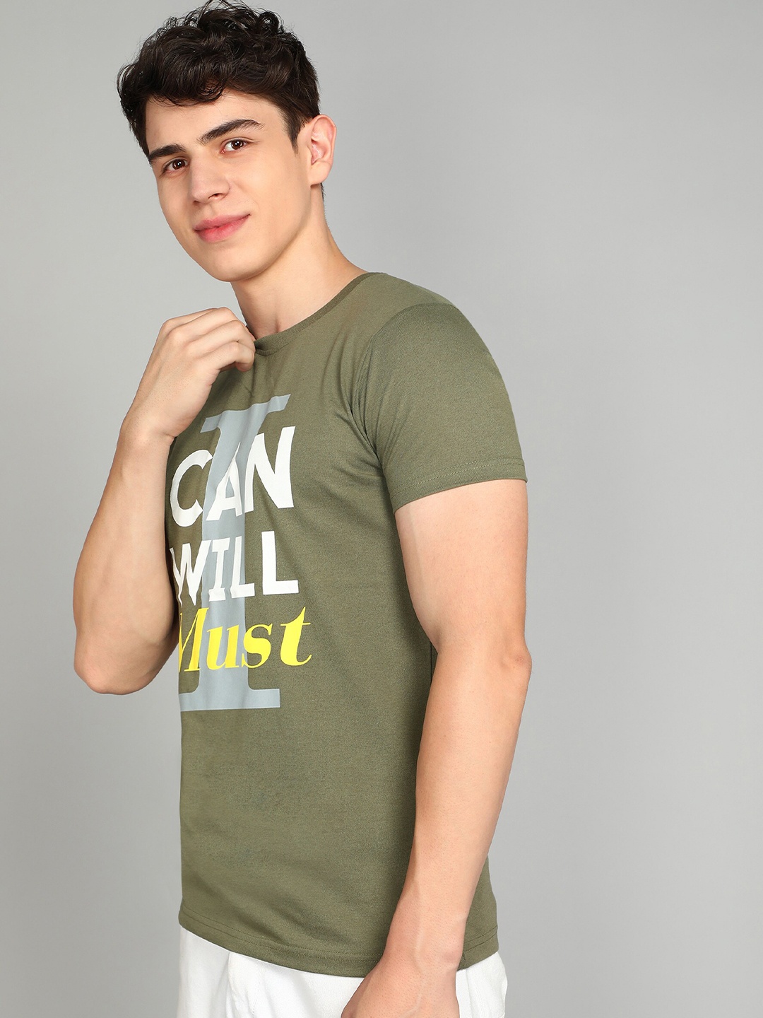 

Luke & Lilly Typography Printed Cotton Casual T-shirt, Olive