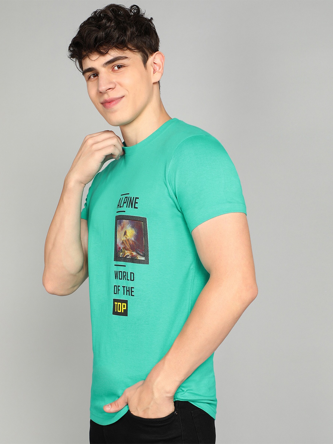 Luke & Lilly Typography Printed Cotton Casual T-shirt, Turquoise blue