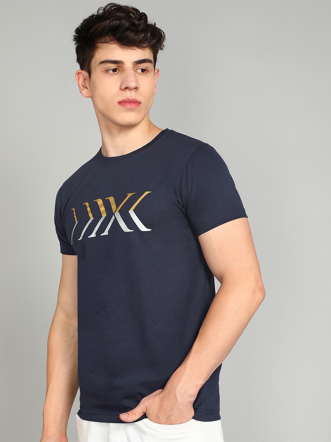

Luke & Lilly Typography Printed Cotton Casual T-shirt, Navy blue