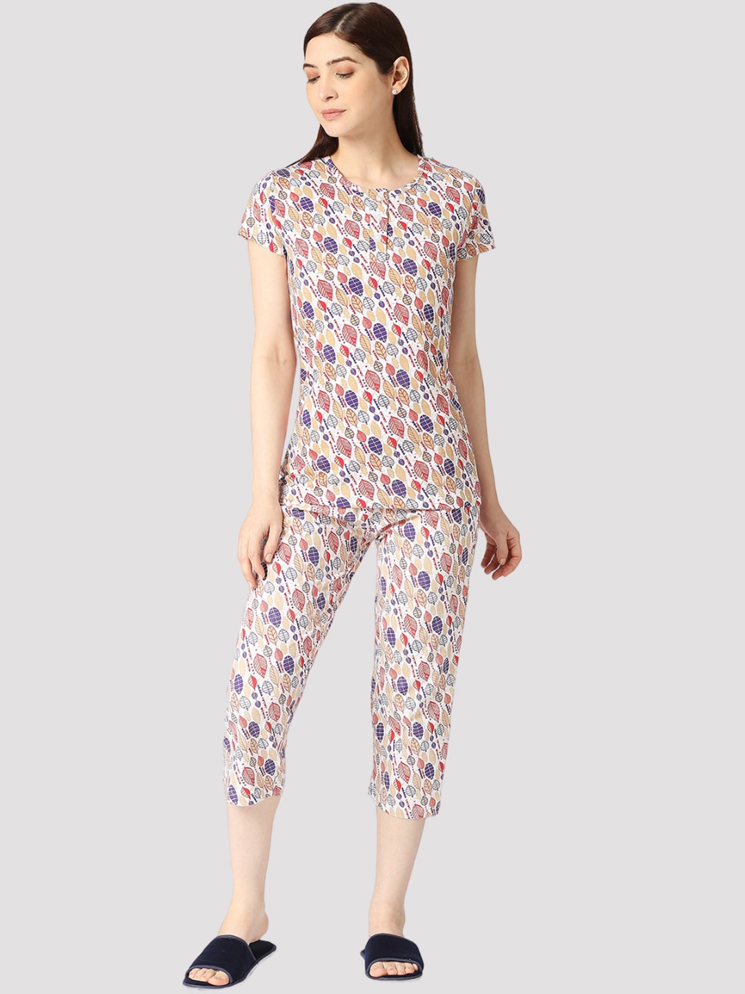 

zebu Conversational Printed Pure Cotton Night Suit, Purple