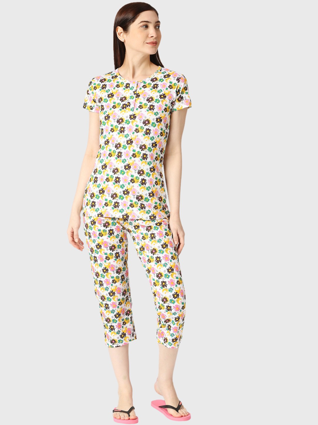 

zebu Floral Printed Pure Cotton Night Suit, White