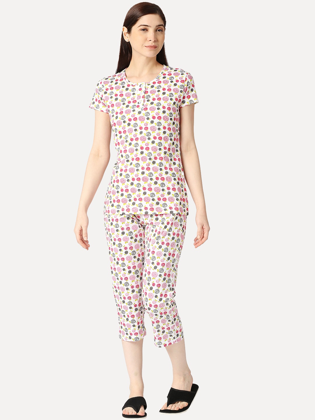 

zebu Graphic Printed Pure Cotton Night Suit, Pink