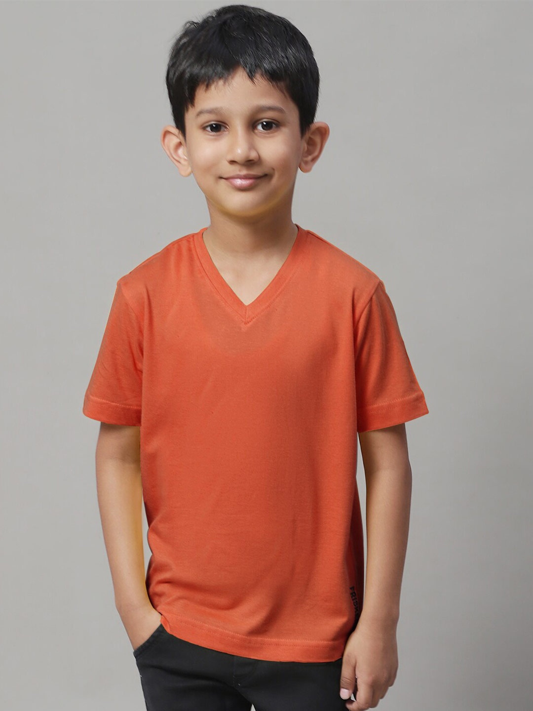 

Friskers Boys V-Neck Bio Wash Cotton T-shirt, Orange