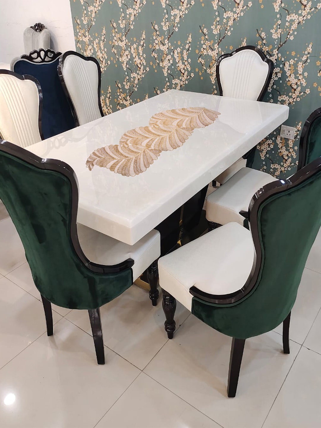 

FABINALIV Gold Toned Beige Textured Table Runner