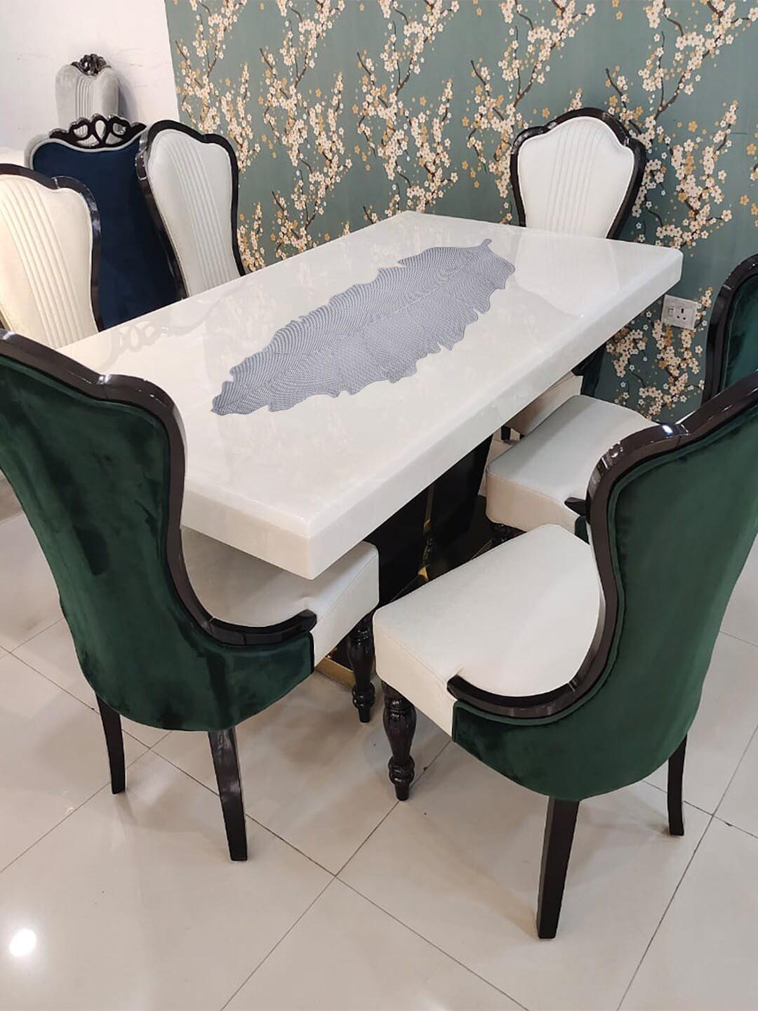 

FABINALIV Silver Toned Floral Textured PVC Table Runner