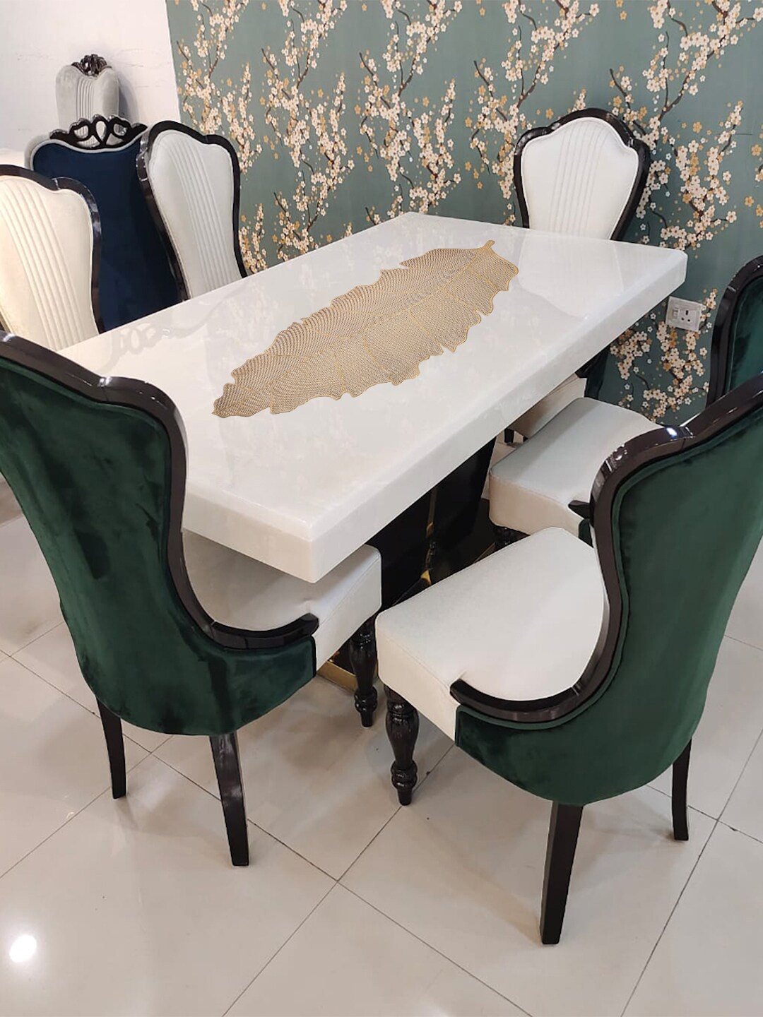 

FABINALIV Beige Leaf Textured PVC Table Runner