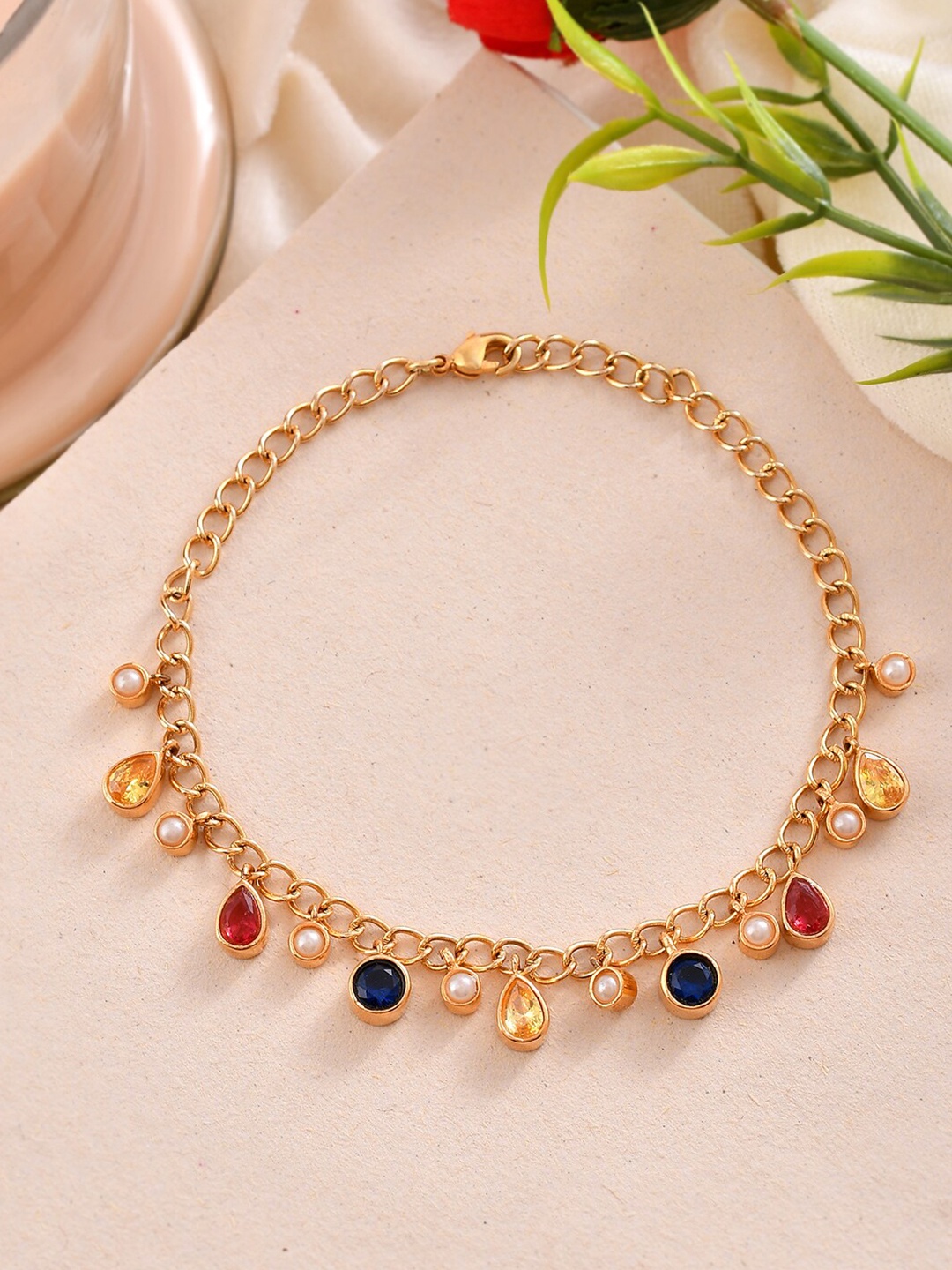 

Voylla Women Gold-Plated Cubic Zirconia Link Bracelet