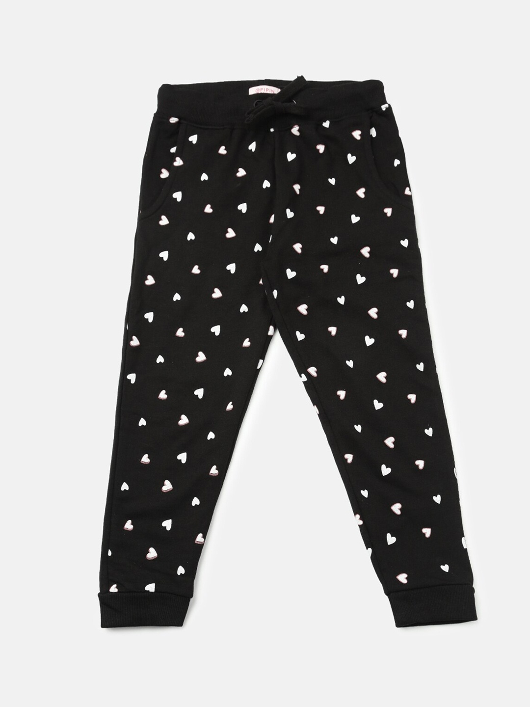 

PIPIN Girls Conversational Printed Slim Fit Mid-Rise Cotton Joggers, Black