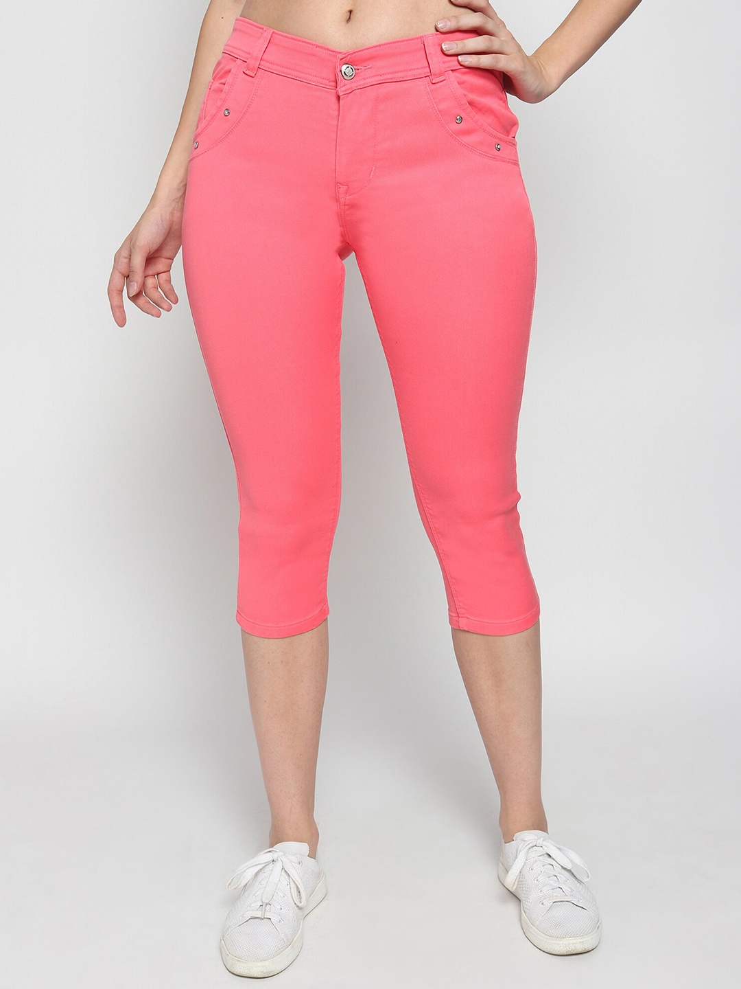 

BAESD Women Slim Fit Cotton Capris, Peach