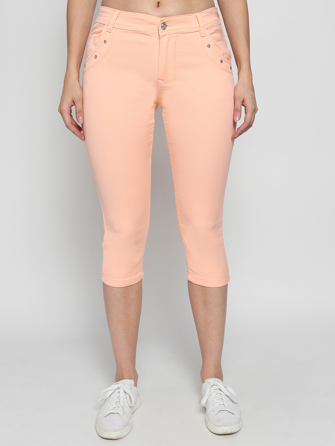 

BAESD Women Slim Fit Cotton Capris, Orange