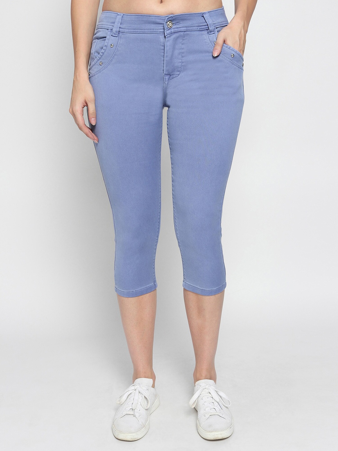 

BAESD Women Slim Fit Cotton Capris, Blue