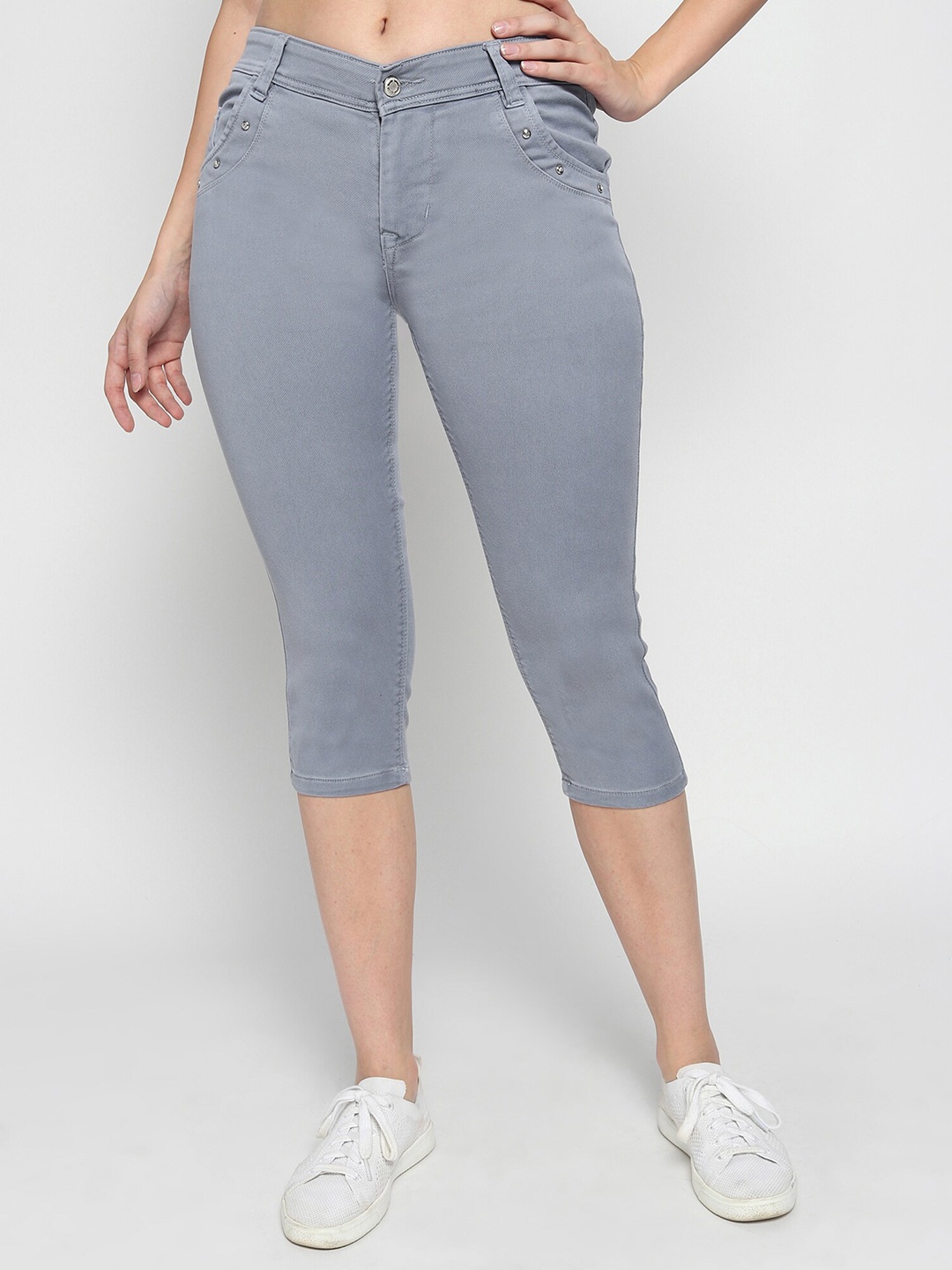 

BAESD Women Slim Fit Cotton Capris, Grey