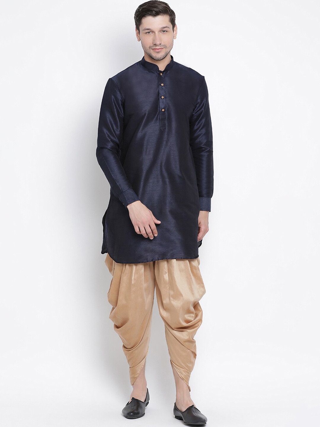 

VASTRAMAY Mandarin Collar Kurta with Dhoti Pants, Navy blue