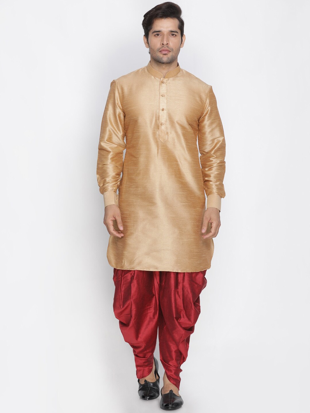 

VASTRAMAY Mandarin Collar Kurta with Dhoti Pants, Rose gold