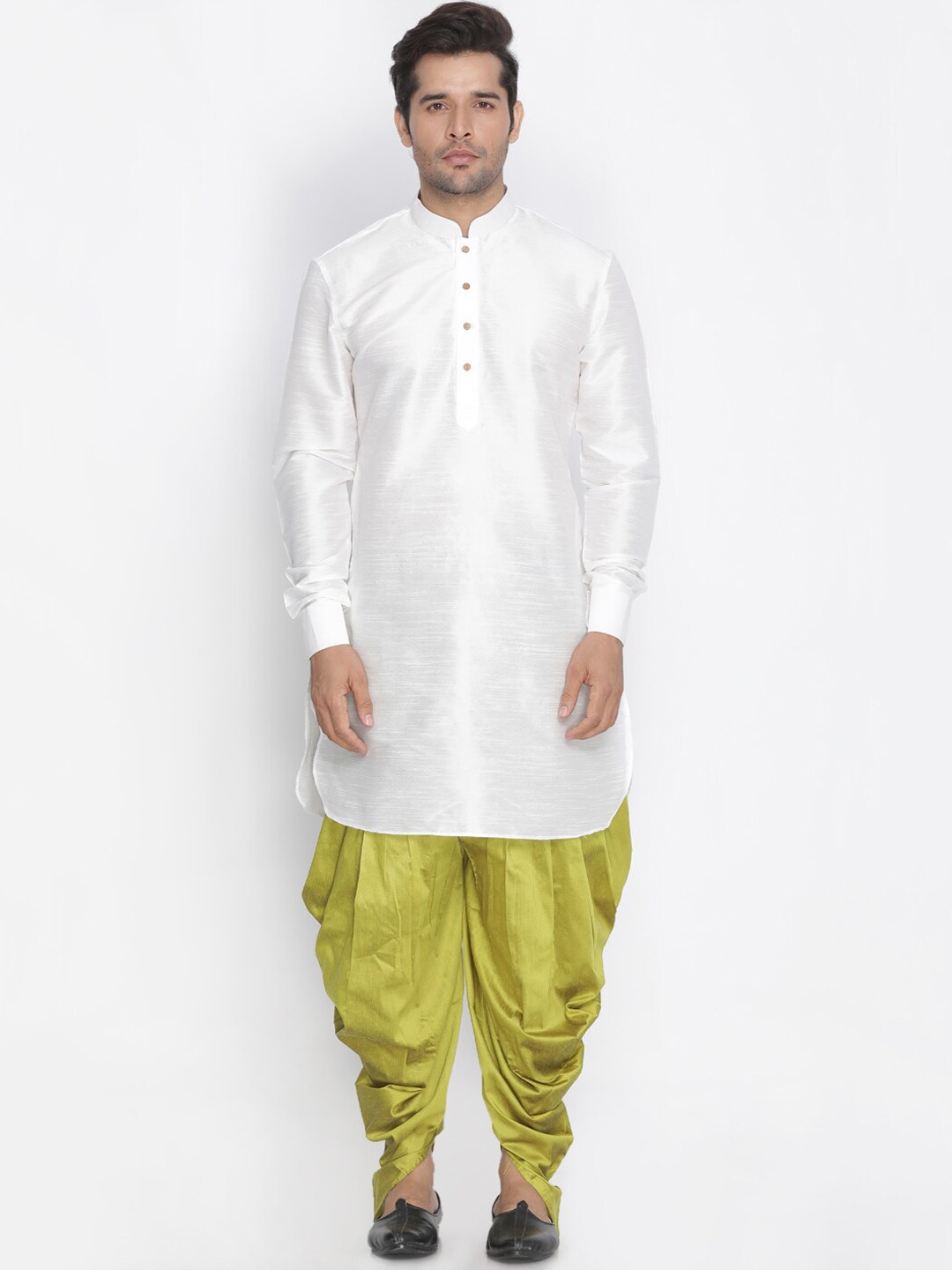 

VASTRAMAY Mandarin Collar Kurta with Dhoti Pants, White