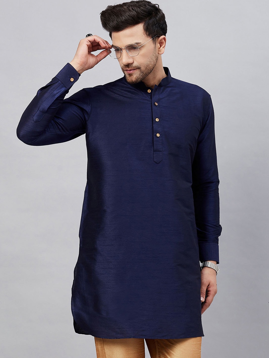 

VASTRAMAY Mandarin Collar Straight Kurta, Navy blue