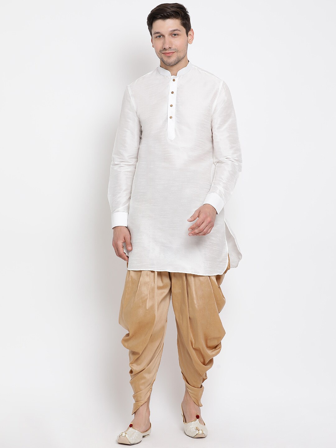 

VASTRAMAY Mandarin Collar Kurta with Dhoti Pants, White