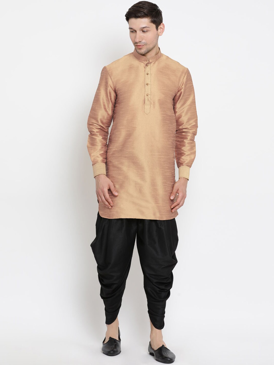 

VASTRAMAY Mandarin Collar Kurta with Dhoti Pants, Rose gold