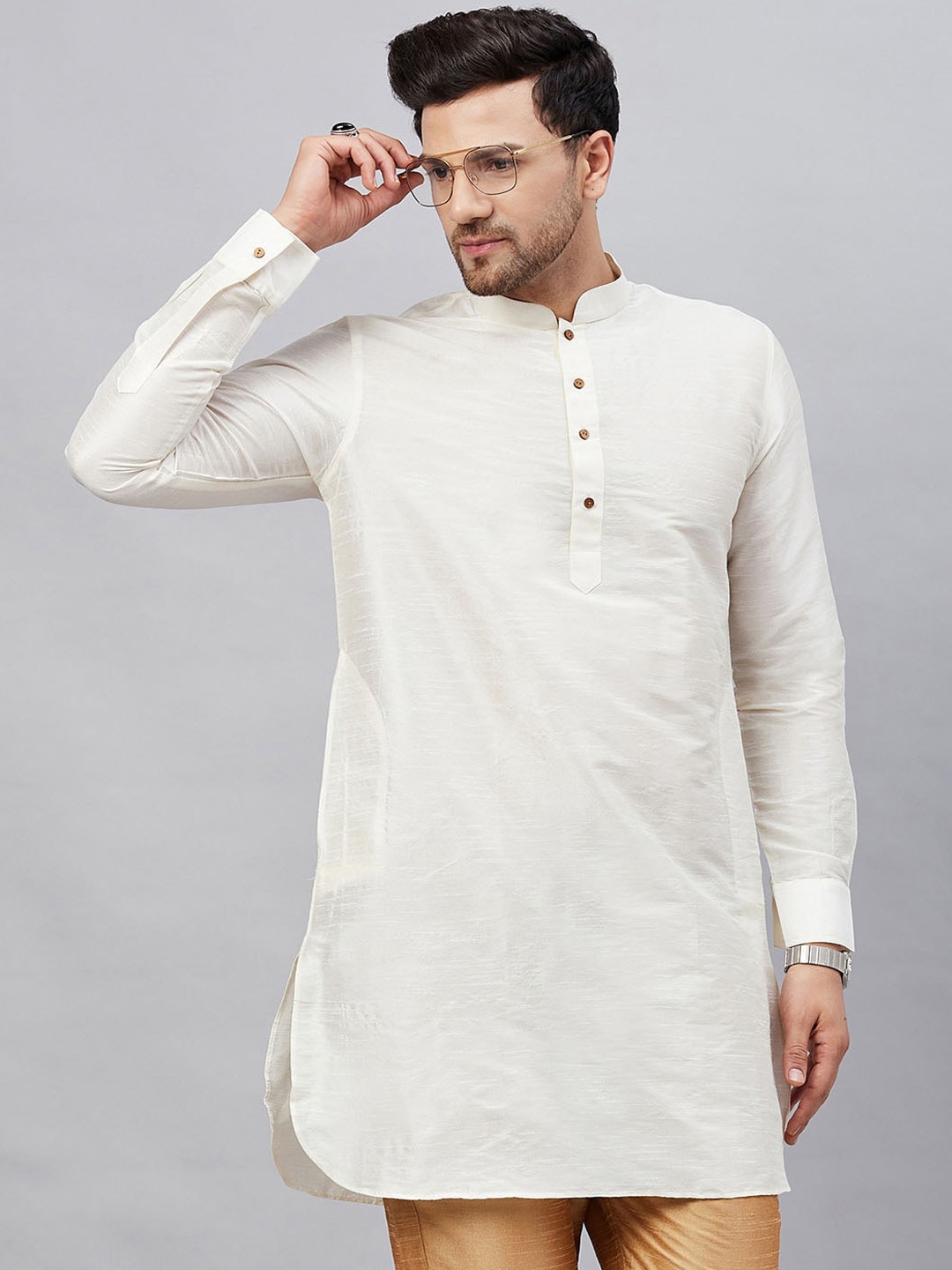 

VASTRAMAY Mandarin Collar Straight Kurta, Cream