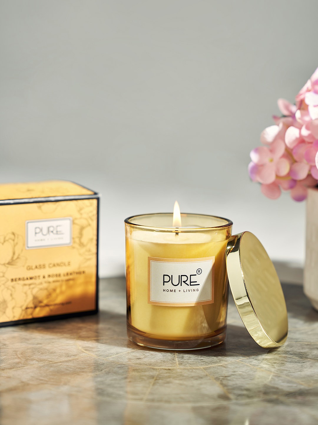 

Pure Home and Living Yellow Bergamot & Rose Leather Glass Jar Candle