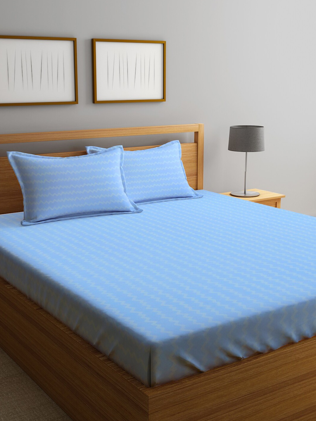 

KLOTTHE Book Fold Blue Abstract-Printed 300TC Fitted King Bedsheet With 2 Pillow Covers