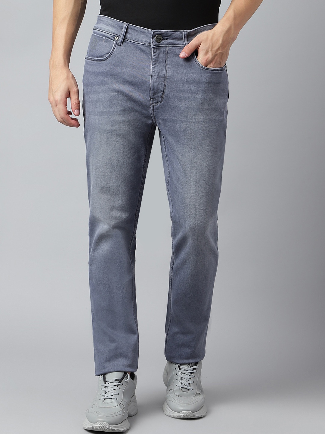 

Richlook Men Mid-Rise Clean Look Light Fade Stretchable Jeans, Grey