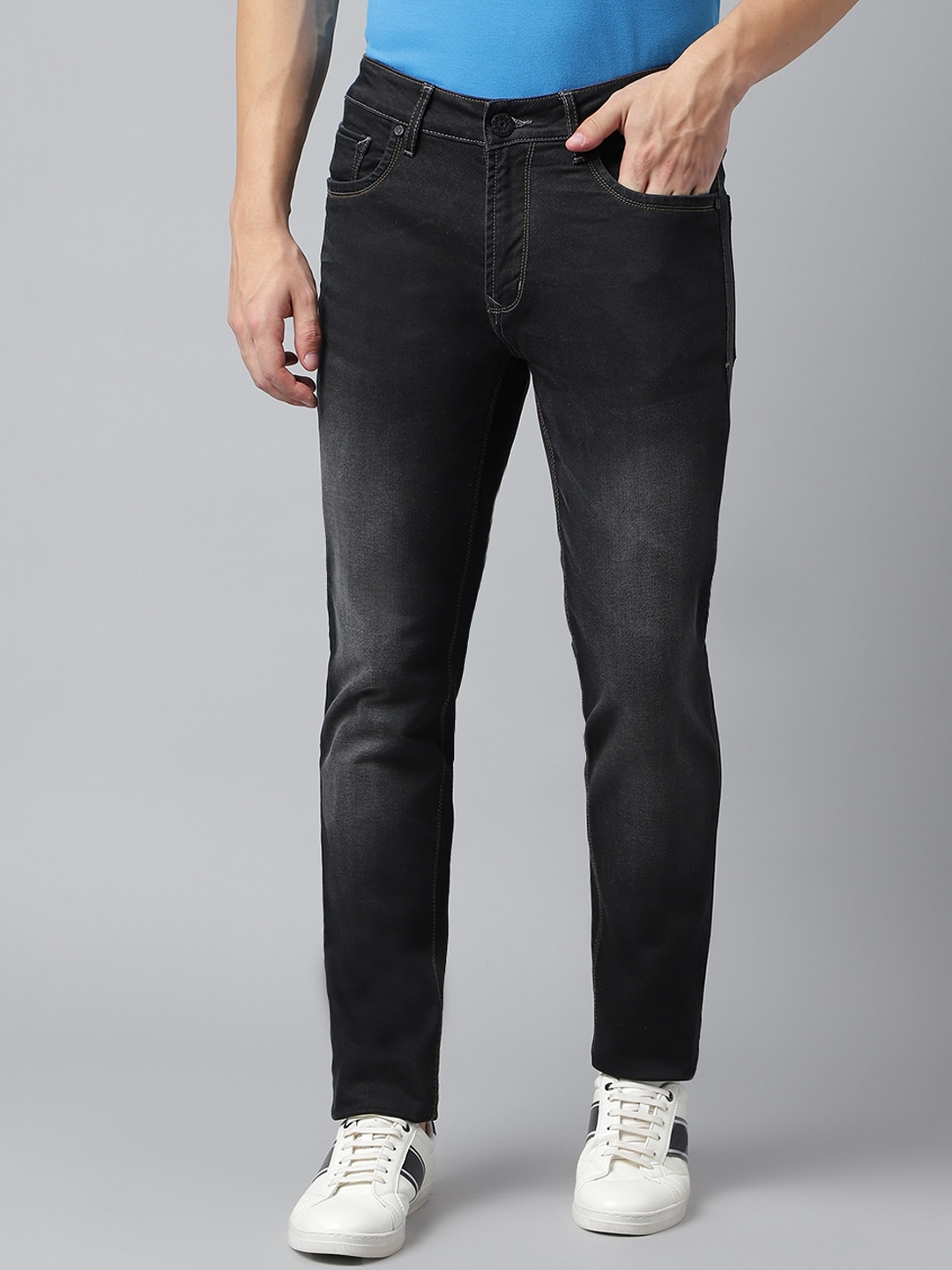 

Richlook Men Mid-Rise Slim Fit Heavy Fade Clean Look Stretchable Jeans, Black