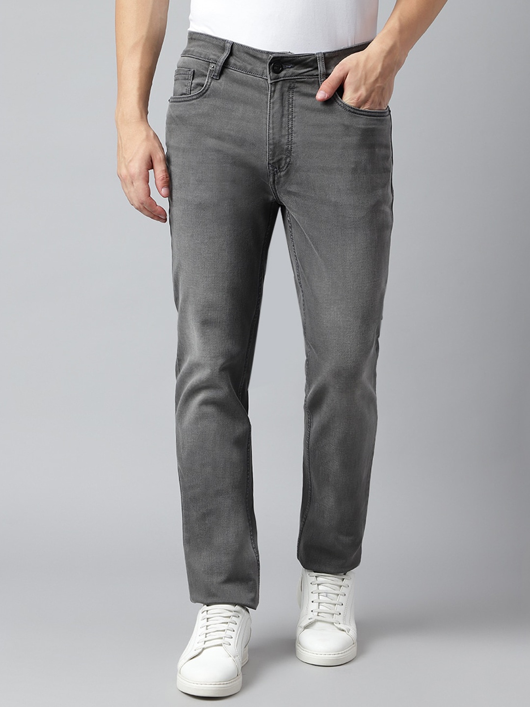 

Richlook Men Mid-Rise Clean Look Light Fade Stretchable Jeans, Grey