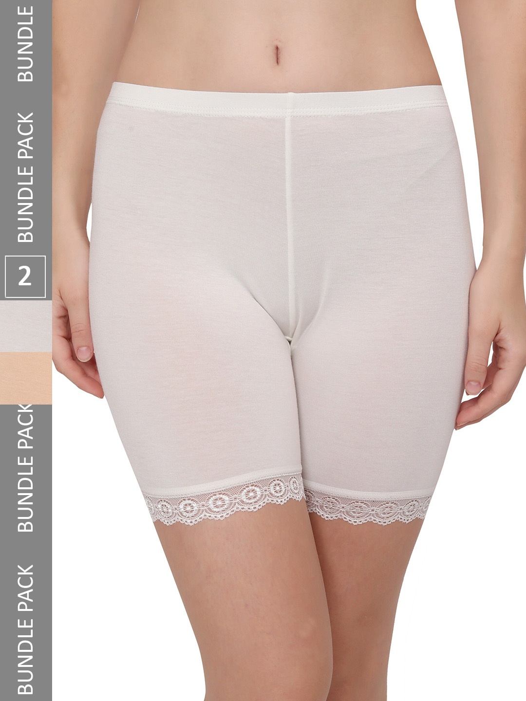 

PLUMBURY Women Pack Of 2 Mid-Rise Shorts, Beige