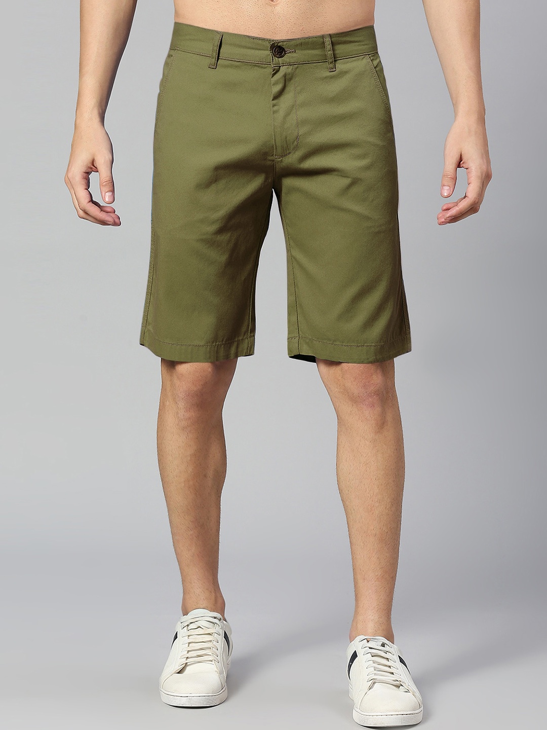 

Thomas Scott Men Mid-Rise Pure Cotton Slim Fit Shorts, Olive