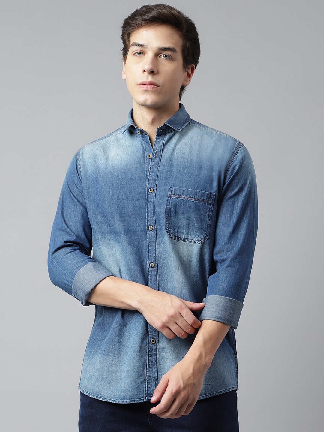 

Richlook Standard Faded Opaque Casual Shirt, Blue