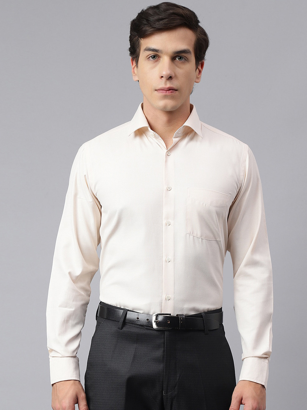 

Richlook Standard Micro Checked Opaque Formal Shirt, Beige
