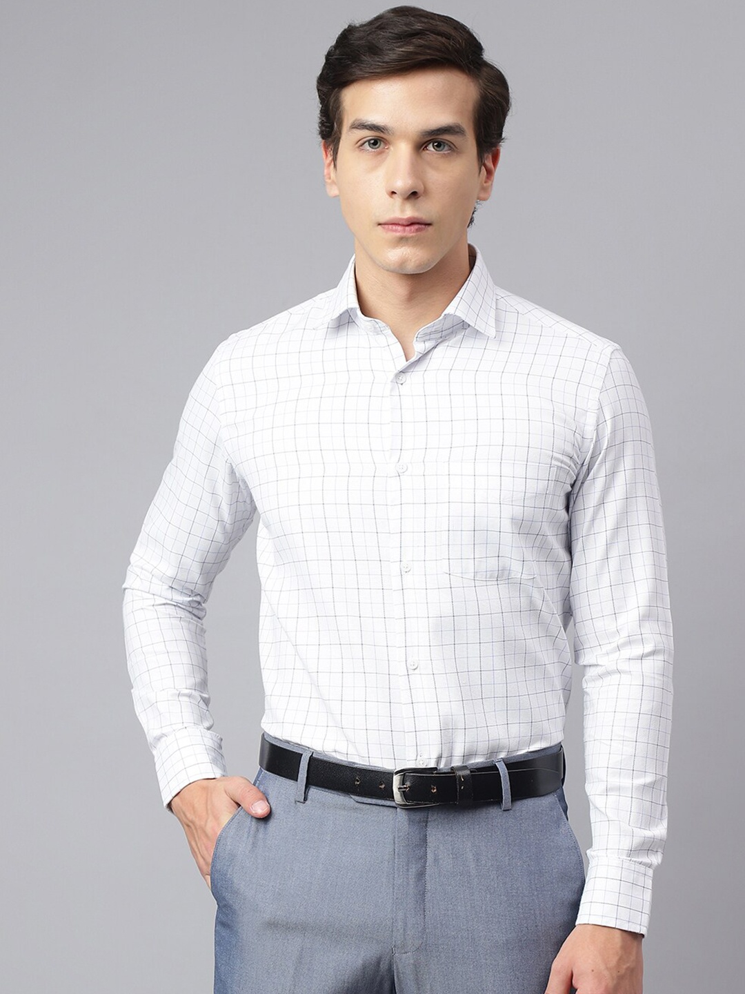 

Richlook Standard Grid Tattersall Checked Opaque Formal Shirt, White
