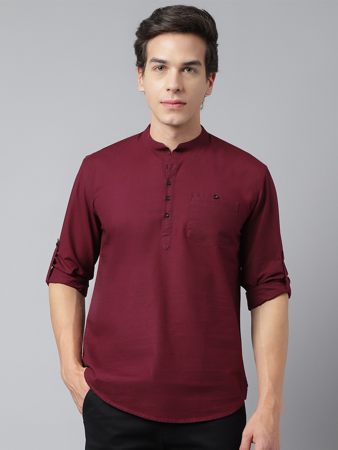 

Richlook Standard Mandarin Collar Opaque Casual Shirt, Maroon