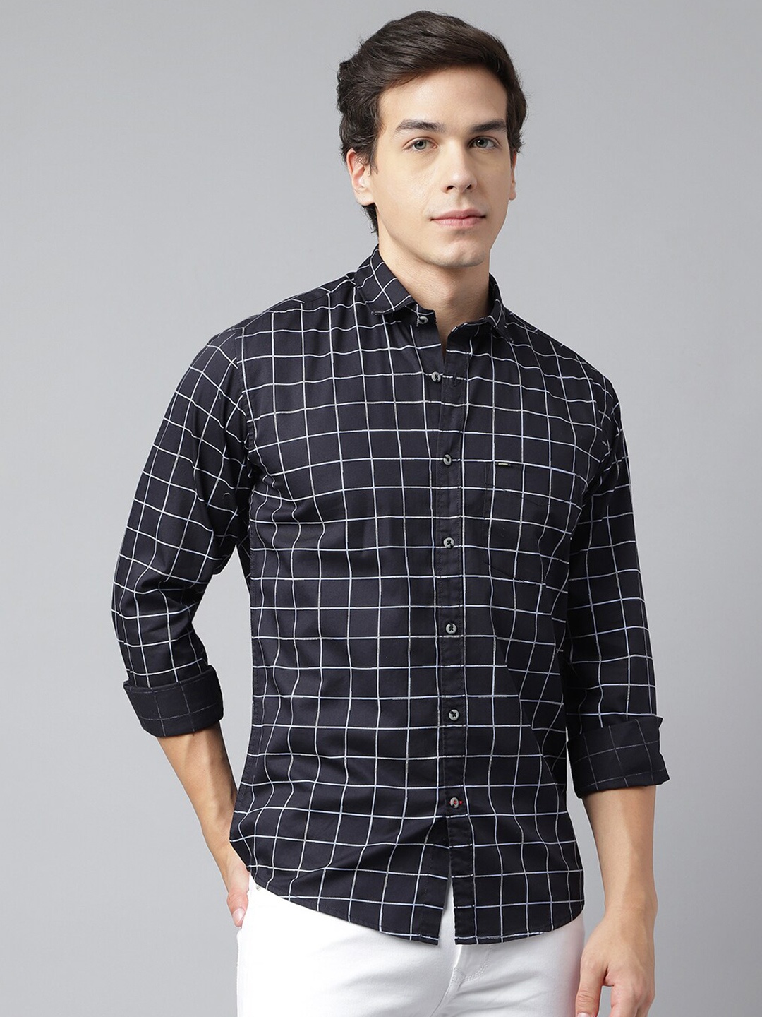 

Richlook Standard Windowpane Checked Opaque Casual Shirt, Navy blue
