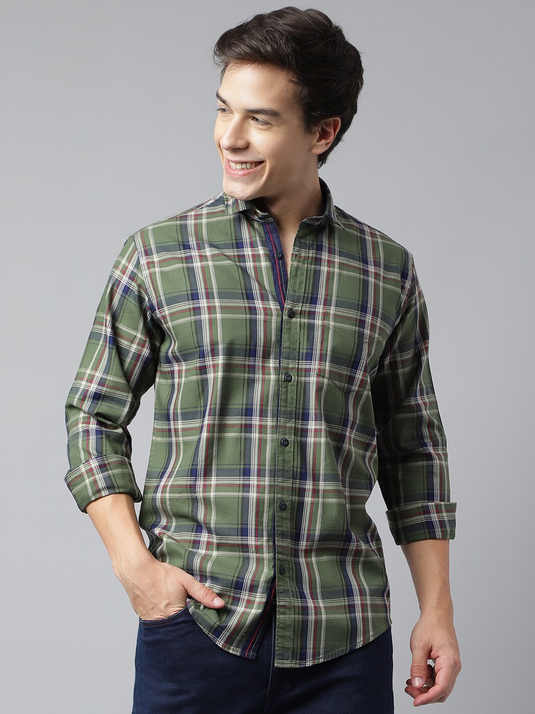 

Richlook Standard Tartan Checked Opaque Casual Shirt, Green