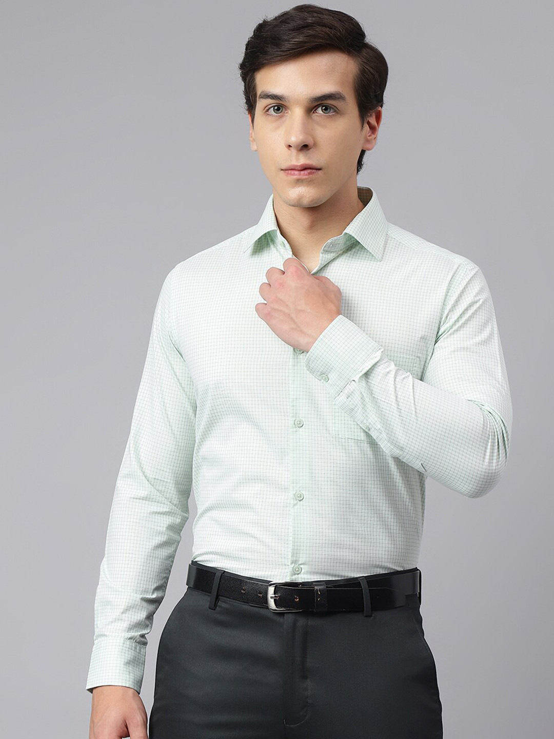

Richlook Standard Micro Checked Opaque Formal Shirt, Green
