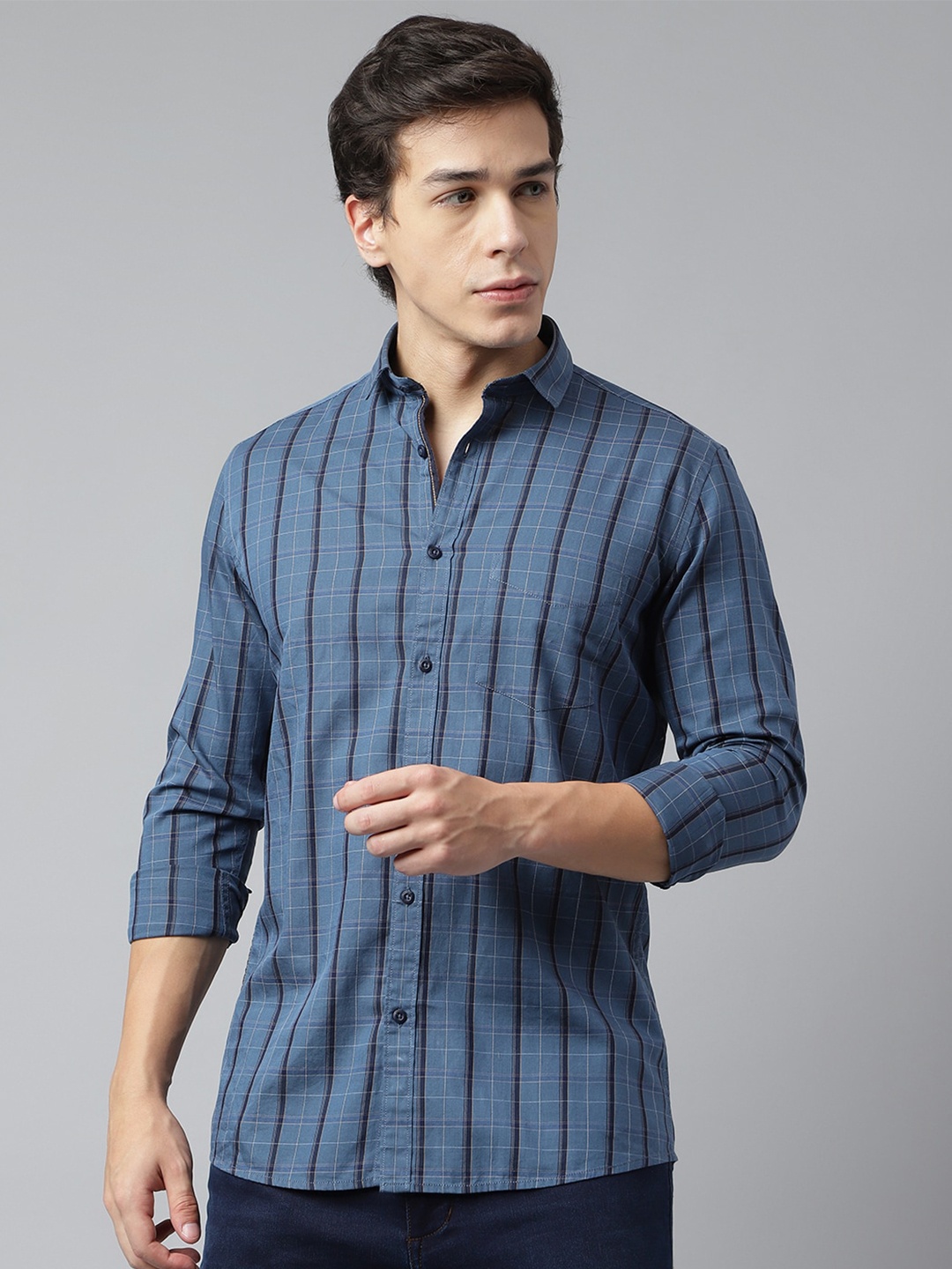 

Richlook Standard Tartan Checked Opaque Casual Shirt, Blue