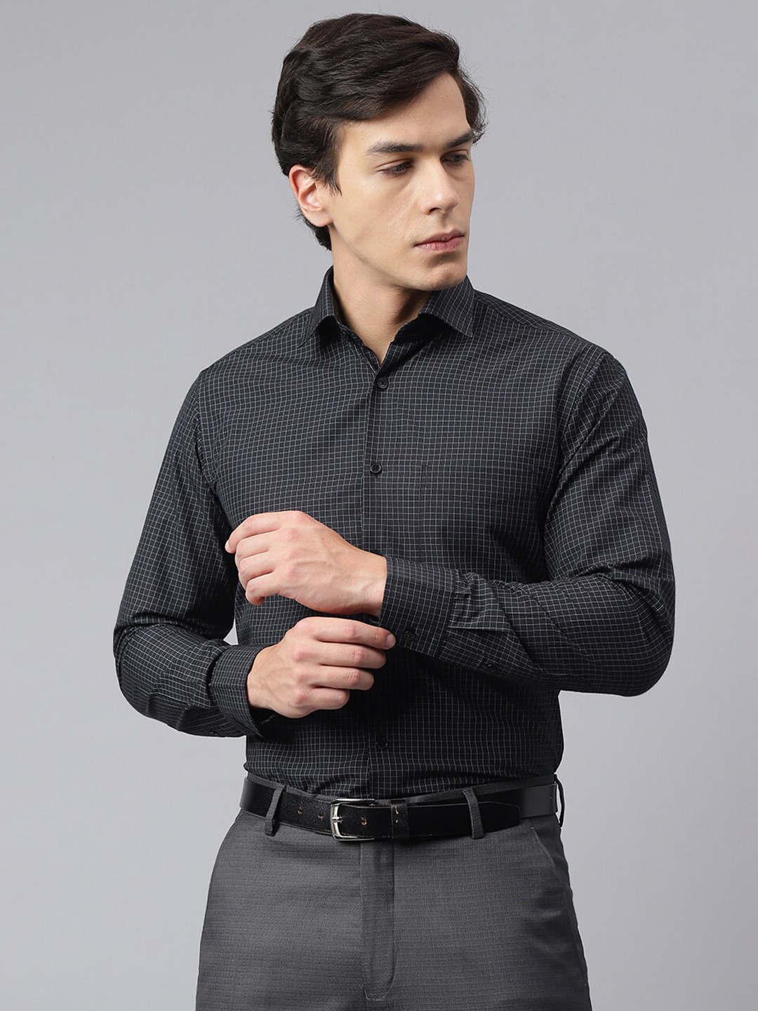 

Richlook Standard Micro Checked Opaque Formal Shirt, Black