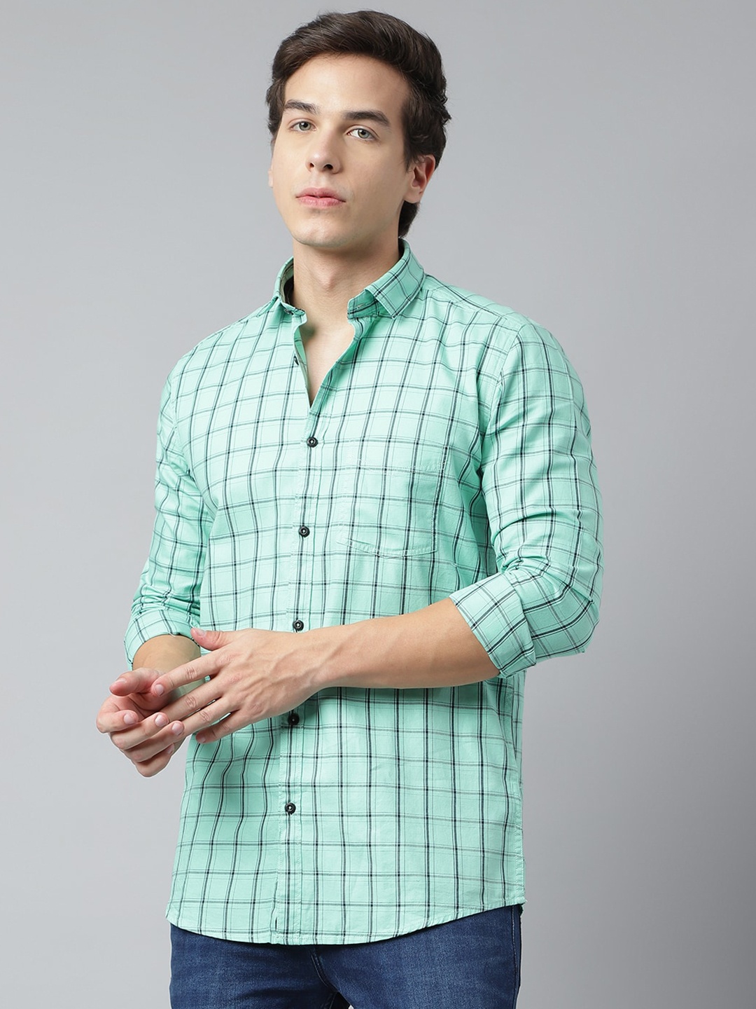 

Richlook Men Green Standard Grid Tattersall Checks Opaque Checked Casual Shirt