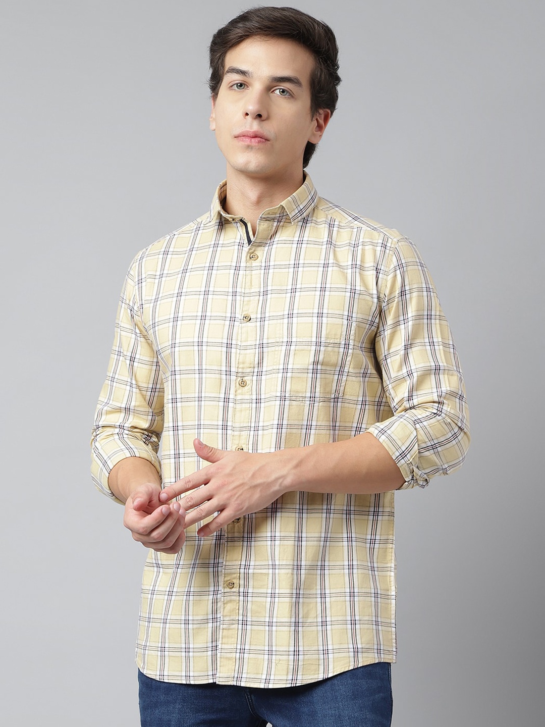 

Richlook Standard Tartan Checked Opaque Casual Shirt, Yellow